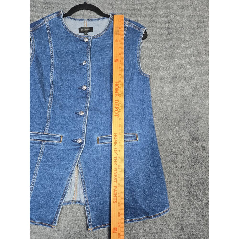 Talbots Vest Womens 4 Blue Denim Button Front Longline Sleeveless Collarless - Picture 6 of 10